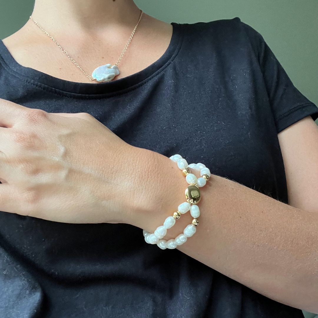 SPIRAL DOUBLE PEARL elastic bracelet by DREAMSHINES
