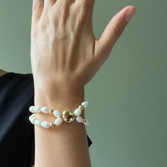 SPIRAL DOUBLE PEARL elastic bracelet by DREAMSHINES